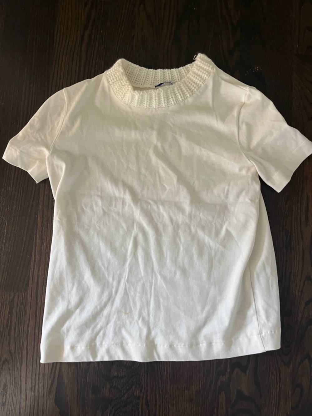 Cream Short-Sleeve Zara Top with Knit Collar